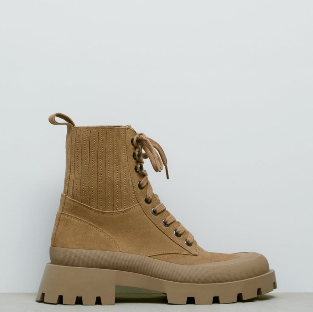 Zara Lug Sole Laced Leather Ankle Boots